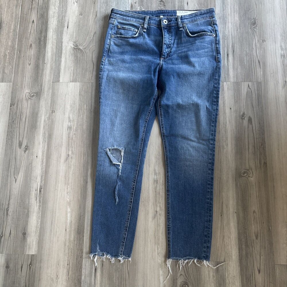 Rag & Bone Cate Mid Rise Ankle Skinny Light Wash Distressed Jeans Size 30
